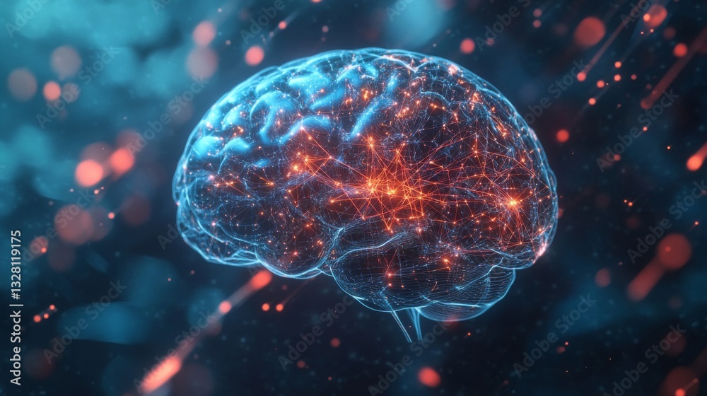 Fototapeta premium Glowing Human Brain Neural Network Digital Abstract