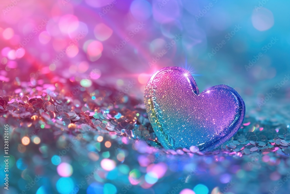 Fototapeta premium Holographic heart glitter backgrounds illuminated.