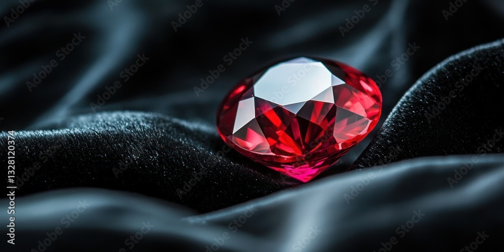 A dazzling ruby stone resting on a black velvet background A dazzling ruby stone resting on a black velvet background