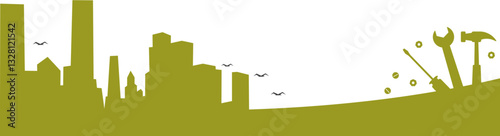 Happy Labor Day Footer with Construction and Engineering Elements