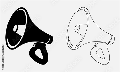 Announcement megaphone vector illustration, line art black and white color variation
