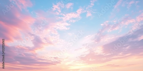 A dreamy sunset sky painted in soft pink and baby blue hues, resembling cotton candy
