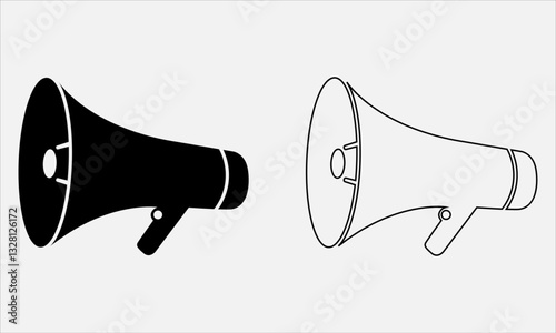 Announcement megaphone vector illustration, line art black and white color variation
