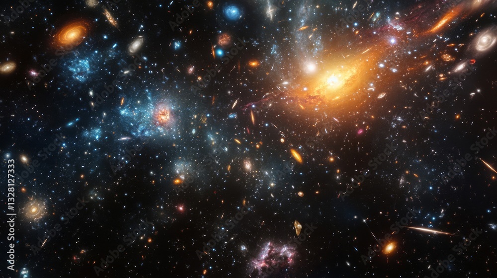 Cosmic Nebula With Bright Stars And Galaxies Cosmic Nebula With Bright Stars And Galaxies