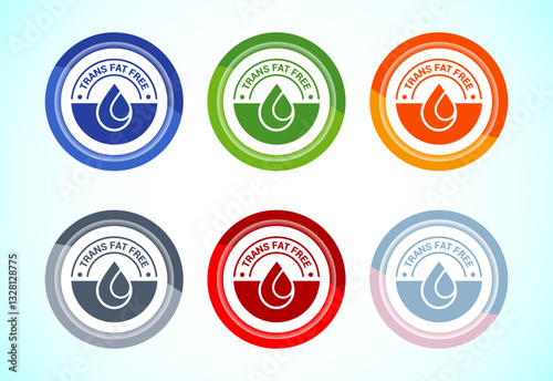 Trans fat free icon design illustration, Zero trans fat icon for healthy concept, 6 color button design set