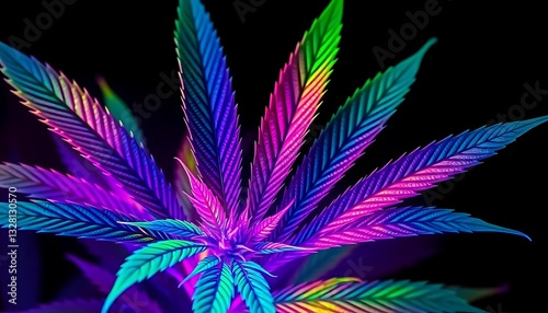 Marijuana Leaves Psychedelic Neon Lights Cannabis Plant