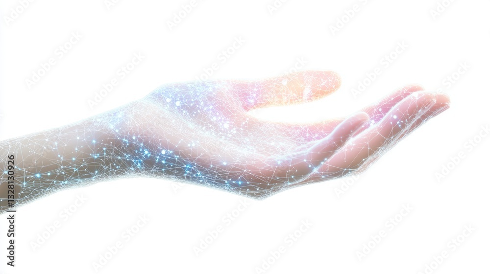 Fototapeta premium Futuristic Hand Reaching Out with Digital Connection and Light Effects