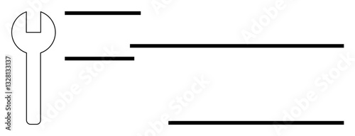 Wrench tool beside horizontal lines illustrating a concept of fixing, structuring, or improving. Ideal for repair, construction, engineering, planning, problem-solving tools systems. Flat simple