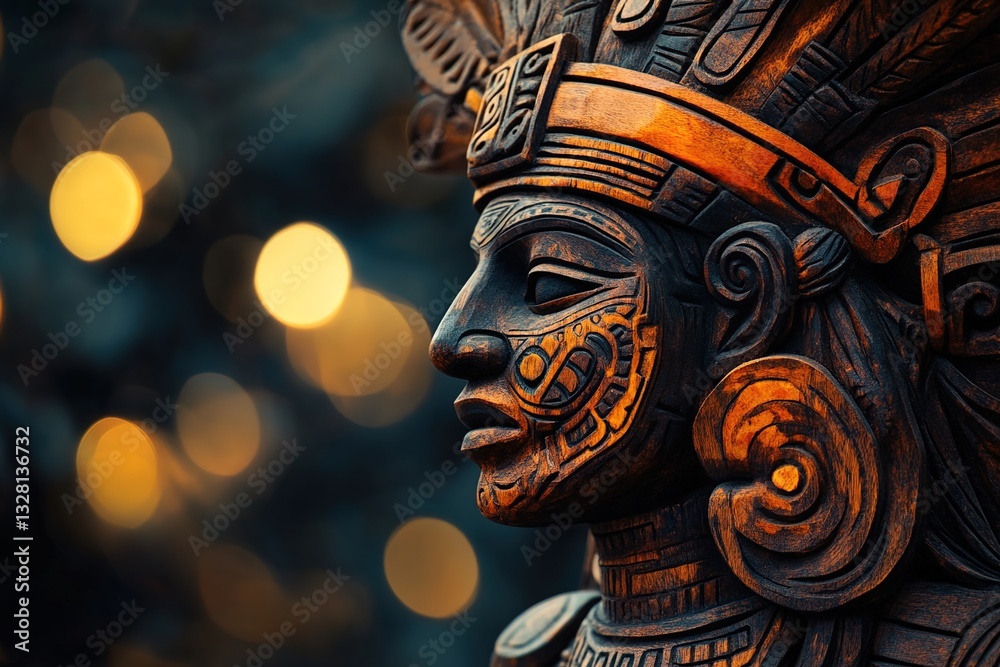 Fototapeta premium Warrior Goddess in Wood: A Mesmerizing Mayan - Aztec Fusion