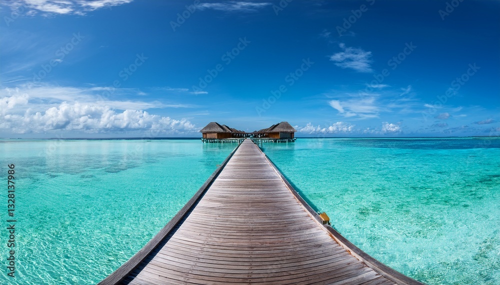 Obraz premium モルディブの桟橋と青空