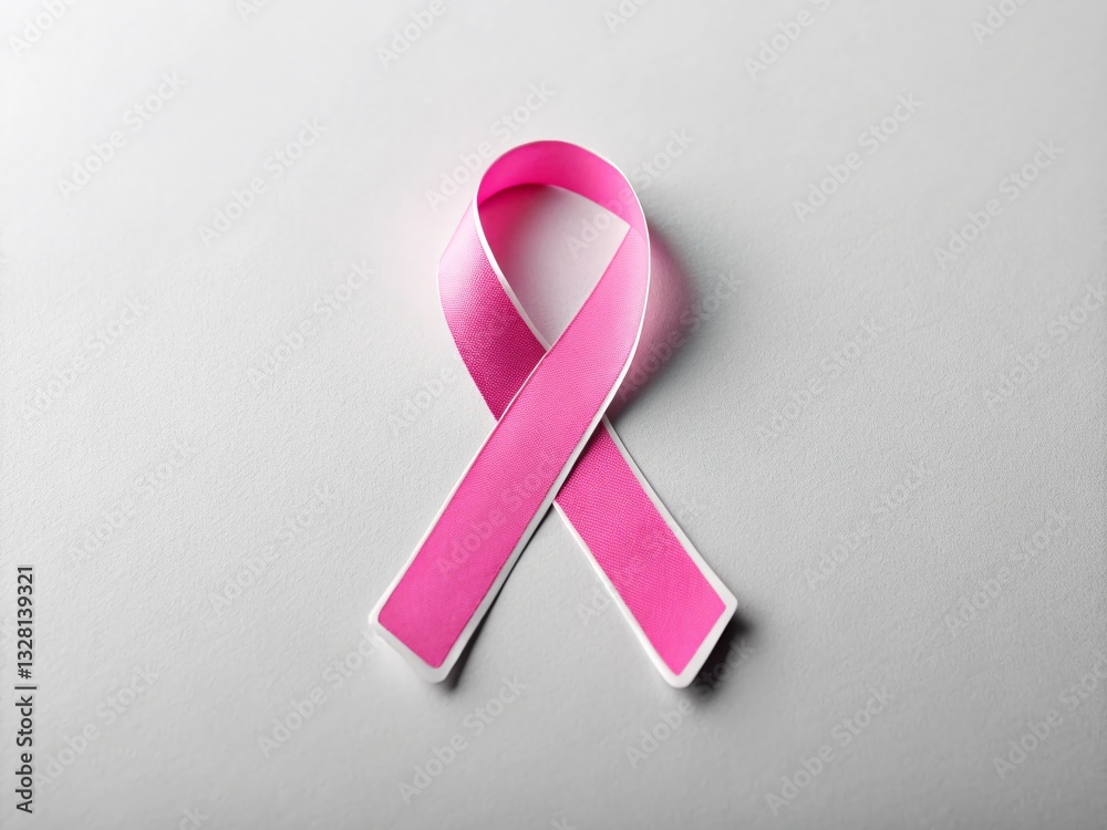 Minimalist Pink Ribbon Cancer Awareness Sticker on White Background Minimalist Pink Ribbon Cancer Awareness Sticker on White Background