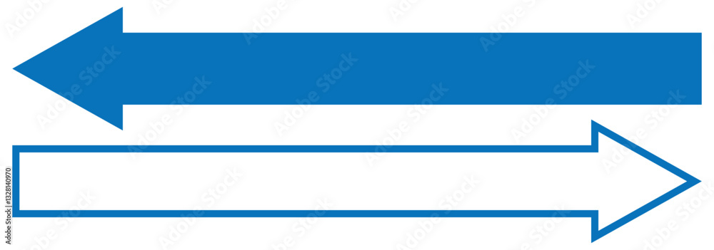 Horizontal dual sided long straight arrow signs. Black, red, stock pointer, direction, position symbol and double arrow icon isolated on white background Horizontal dual sided long straight arrow signs. Black, red, stock pointer, direction, position symbol and double arrow icon isolated on white background