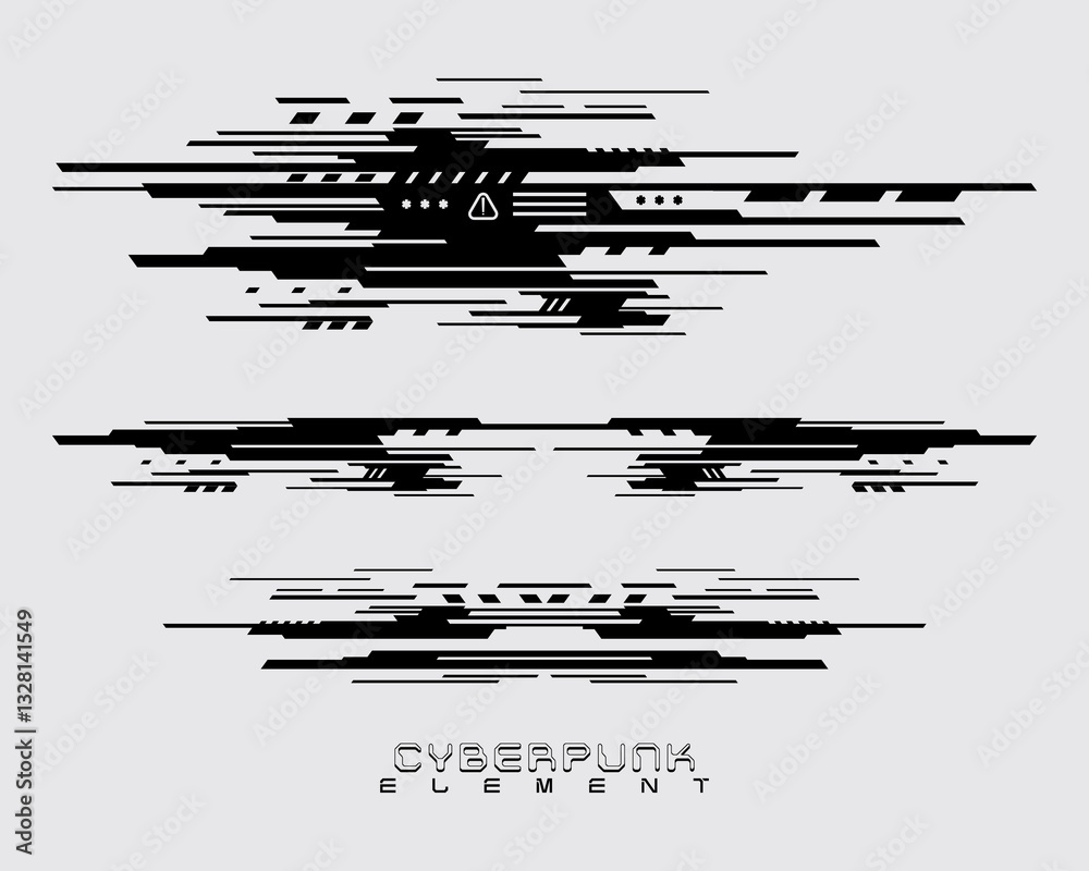 Line HUD futuristic interface streetwear element cyberpunk frame border sci-fi monochrome ink editable