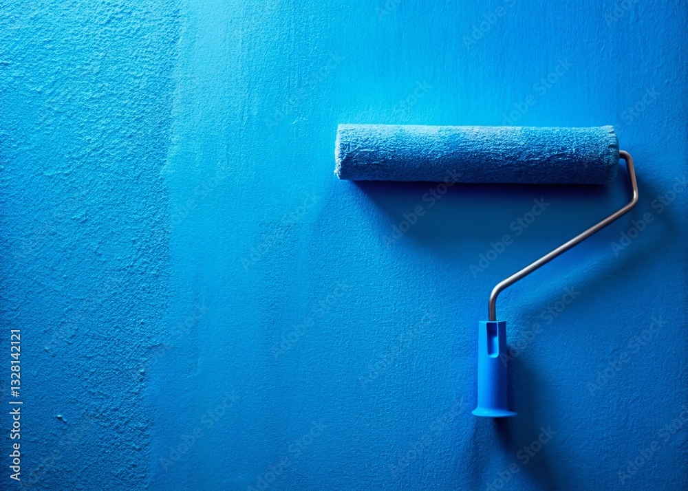 Obraz premium Minimalist Renovation: Close-up of Fresh Blue Paint & Roller