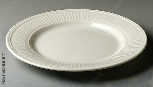 Simple, elegant off-white dinner plate with subtle ribbed detailing around the edge.  Perfect for everyday use or special occasions