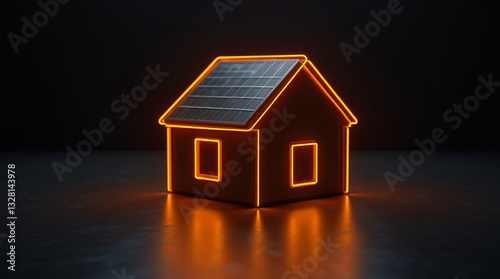 A house with a bright orange roof is lit up in the dark