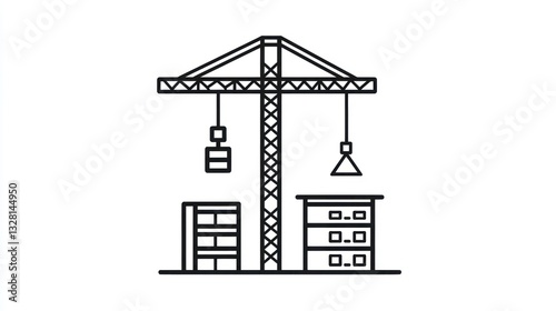 Construction crane lifting supplies at building site illustration