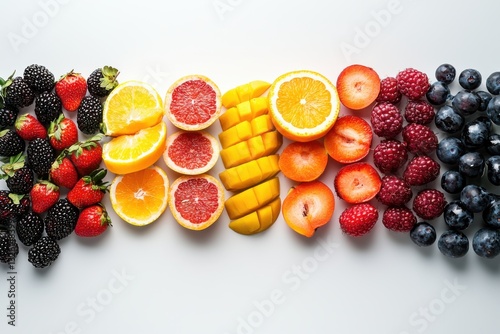 Diverse fruit genotypes display studio setting high-quality photography bright environment side view emphasizing variety photo