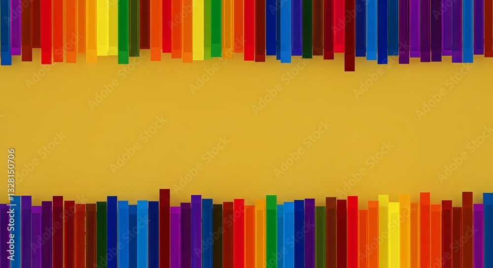 A yellow background with a rainbow of colored blocks on it A yellow background with a rainbow of colored blocks on it