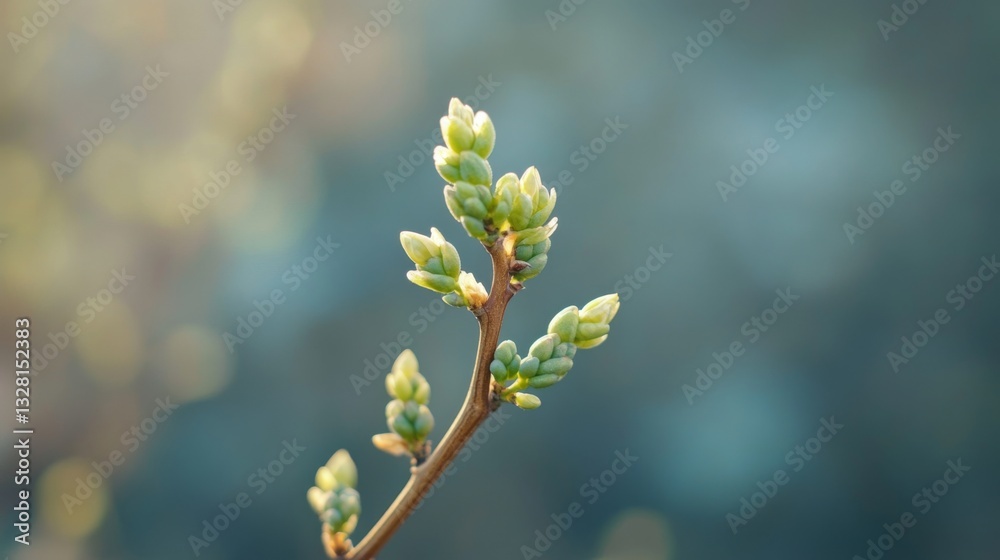 Spring awakening budding branch with soft focus background Spring awakening budding branch with soft focus background
