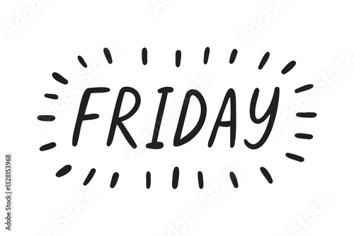 Friday lettering doodle hand drawn text. Friday word Vector hand drawn lettering illustration on white background
