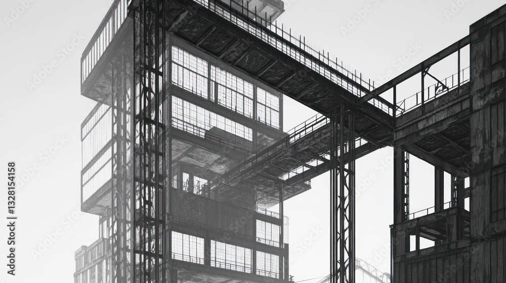 Industrial Architecture, Abandoned Skyscraper, Misty Day, Urban Scene, Possible use Stock Photo for Architectural Design Industrial Architecture, Abandoned Skyscraper, Misty Day, Urban Scene, Possible use Stock Photo for Architectural Design