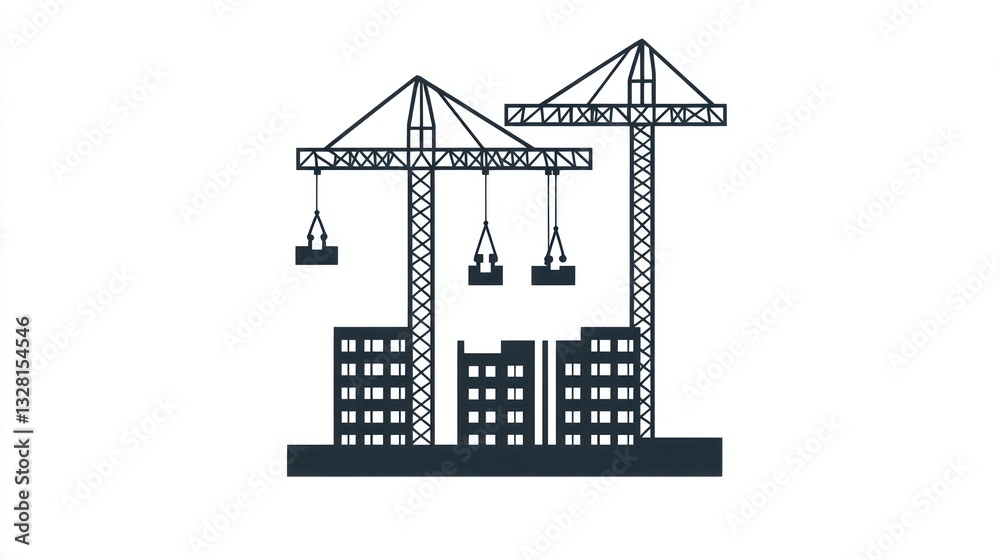 Construction site cranes lifting materials for building Construction site cranes lifting materials for building