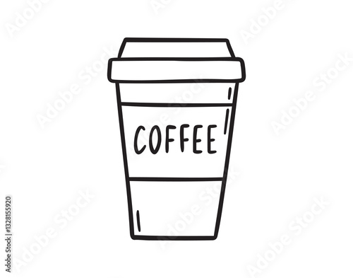 paper coffee cup doodle hand drawn icon. Outline drawing paper cup of coffee line clipart symbol