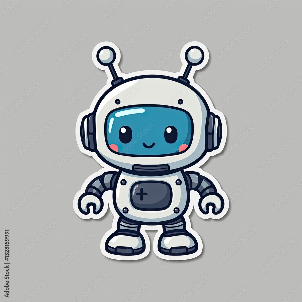 Cute Cartoon Robot Character with Big Eyes and Cheerful Expression Cute Cartoon Robot Character with Big Eyes and Cheerful Expression