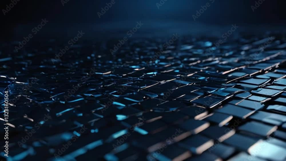 Textured blue tiles recede into a dark, abstract space. Modern, digital, and geometric design with a sense of depth. Motion 4k Video Textured blue tiles recede into a dark, abstract space. Modern, digital, and geometric design with a sense of depth. Motion 4k Video