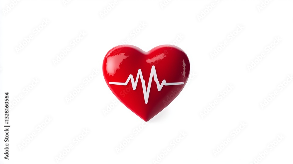 Red heart with a heartbeat graphic, isolated on white Red heart with a heartbeat graphic, isolated on white