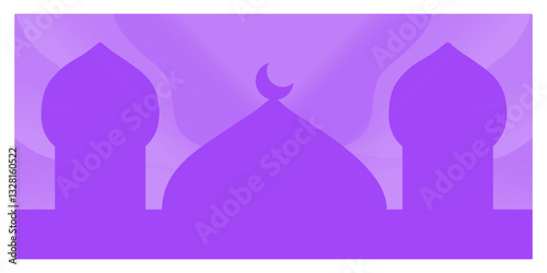 Purple Mosque Silhouette Landscape Background with Layered Clouds - Editable Illustration Vector