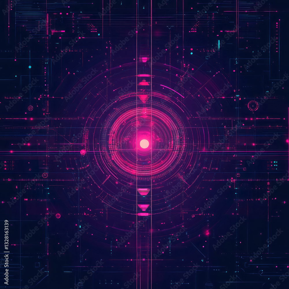 Fototapeta premium Glowing Pink Circular Structure with Concentric Rings