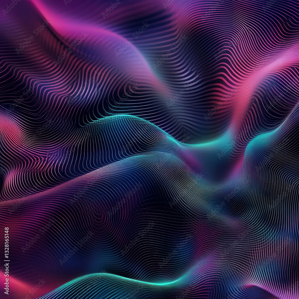 Undulating Glowing Lines in Pink, Purple, and Teal