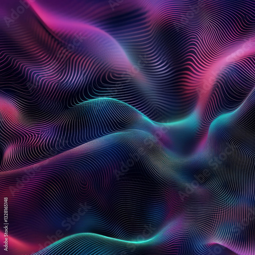Obraz na płótnie Undulating Glowing Lines in Pink, Purple, and Teal w salonie