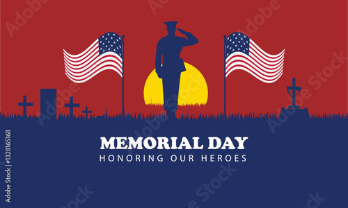Memorial Day honors our heroes with soldiers saluting at military cemeteries and American flags at sunset