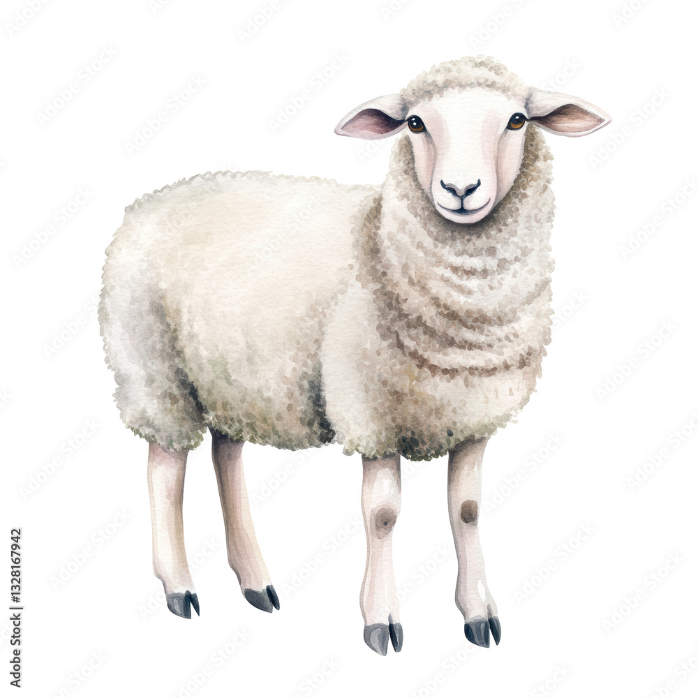 Fototapeta premium Realistic watercolor sheep with gentle expression