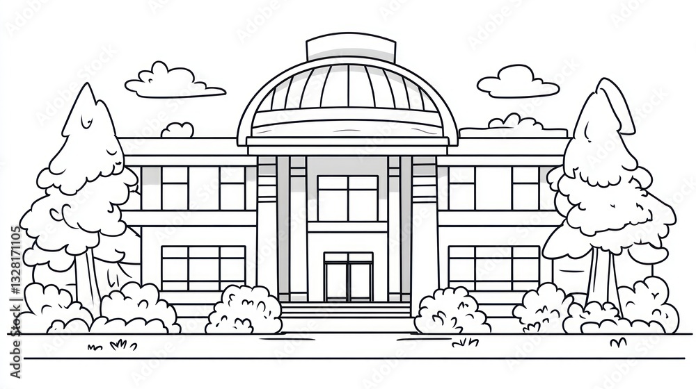 Fototapeta premium Simple black and white school building illustration
