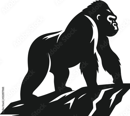 silhouette of a gorilla on a rocky cliff