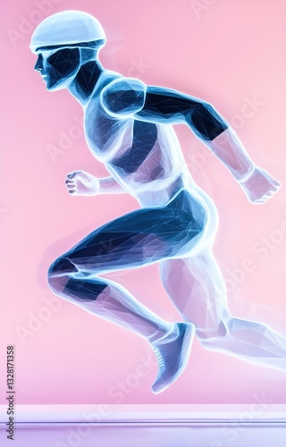 Man runner body with polygons, planet