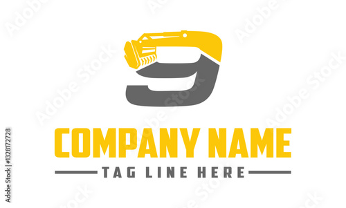 Letter number 9 mulching, excavator logo vector , Land Clearing Mulcher vector art	

