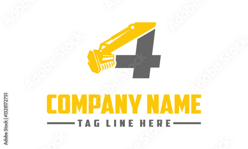 Letter number 4 mulching, excavator logo vector , Land Clearing Mulcher vector art	
