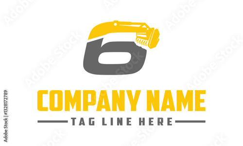 Letter number 6 mulching, excavator logo vector , Land Clearing Mulcher vector art	
