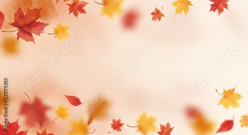 Watercolor drawing of falling leaves in autumn season