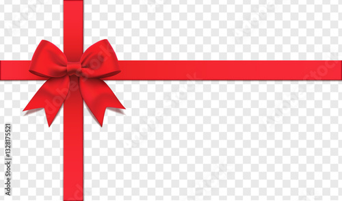 3d realistic vector icon illustration. Red silky ribbon with a bow. Isolated gift present red silk bow design element for holidays, gift boxes, satin warping decor.