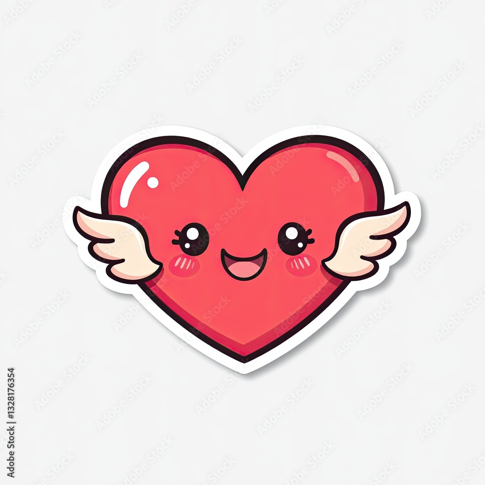 Cute Pink Heart with Wings and Smiling Face Character Illustration Cute Pink Heart with Wings and Smiling Face Character Illustration