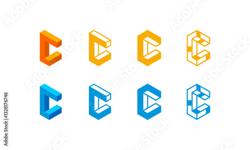 premium logo business initial C 3d perspective