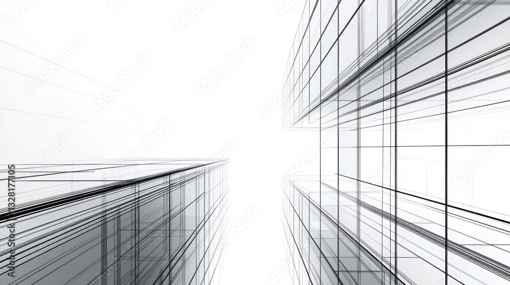 Architectural sketch of glass buildings, perspective view. Possible use Stock photo for architectural design Architectural sketch of glass buildings, perspective view. Possible use Stock photo for architectural design