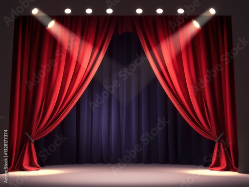 Stage Curtains Opening on 3D Animated Theatre photo