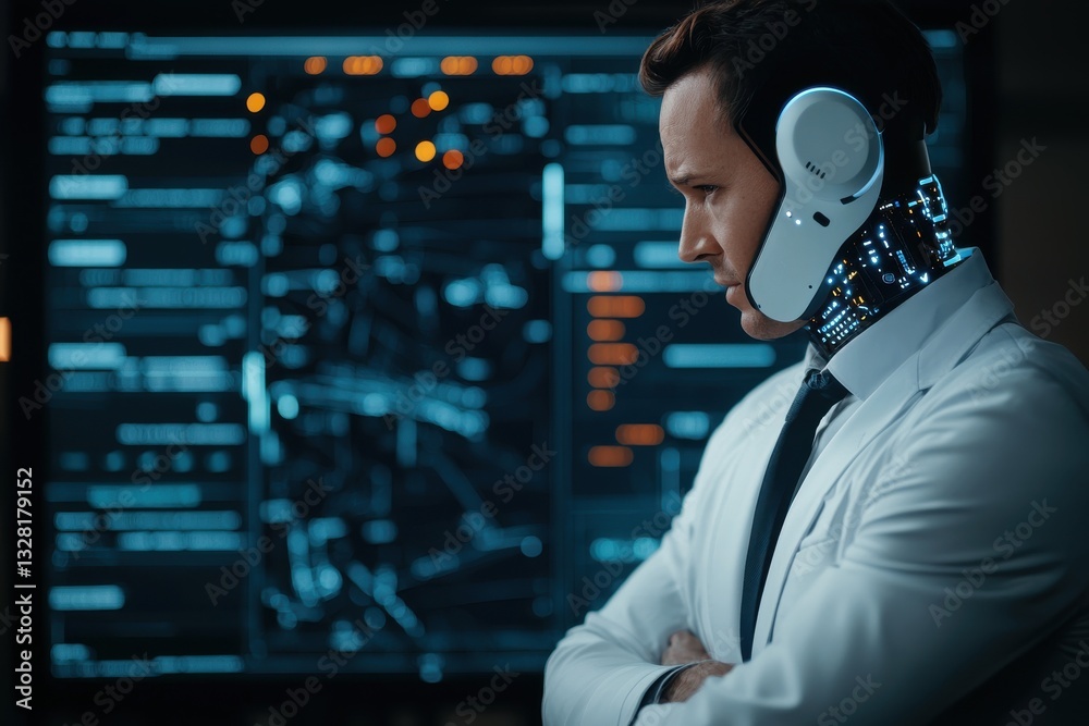 Exploring futuristic technology cybernetic integration in modern business environments sci-fi aesthetic close-up perspective Exploring futuristic technology cybernetic integration in modern business environments sci-fi aesthetic close-up perspective